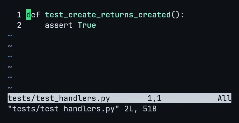 Vim opening tests/test_handlers.py after typing :find thand